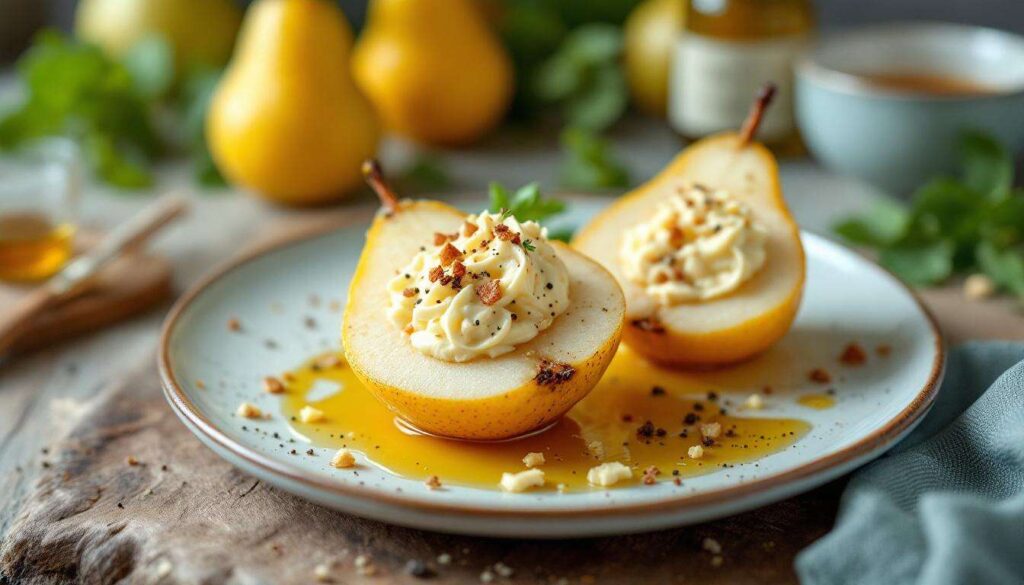 Pere ripiene in friggitrice ad aria con gorgonzola, noci e miele: pronte in 15 minuti