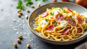 Fusilli cremosi con mortadella e pistacchi: il primo rapido che salva la cena