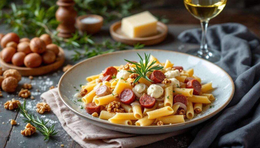 Pasta salsiccia e cipolla: cremosa al mascarpone e noci tostate