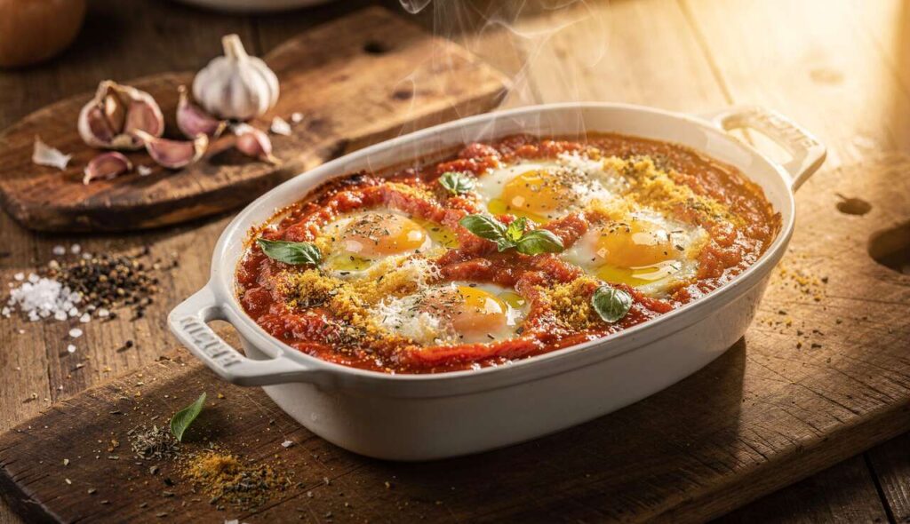 Uova gratinate al sugo di pomodoro: un classico della tradizione che riscalda la cena in un attimo